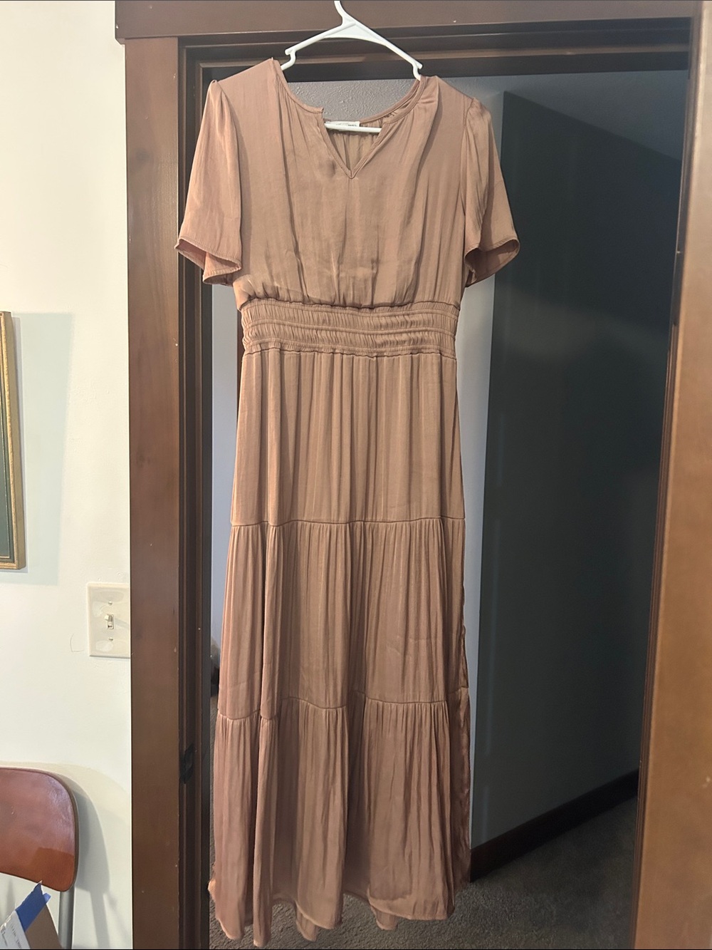 Short Sleeve Tiered Maxi Dress in rose gold